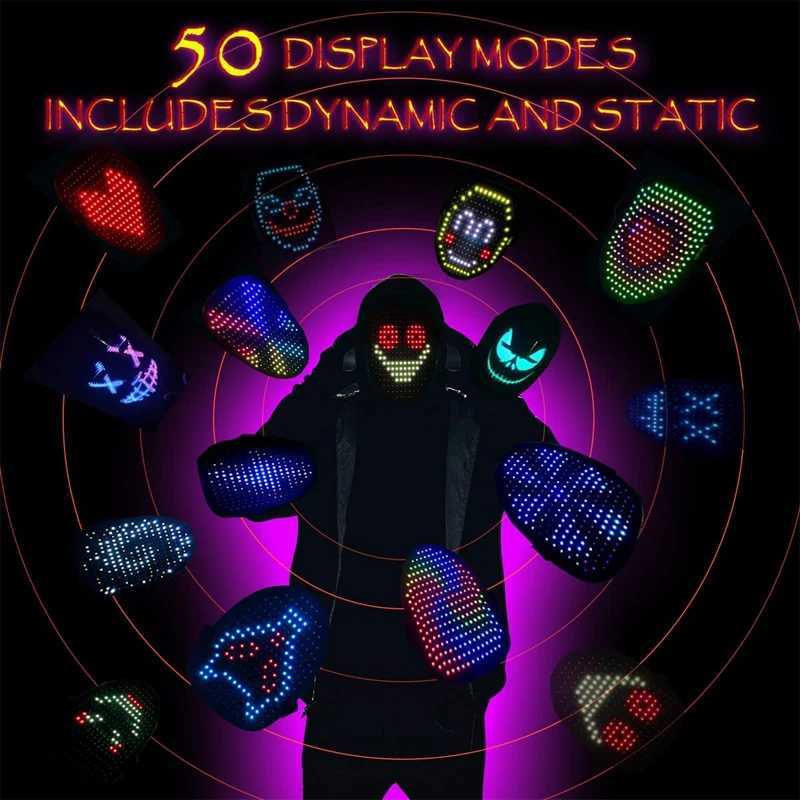 LED luminous face mask RGB full-color face changing luminous face mask Halloween Christmas carnival costume DJ lighting up party role-playing Y241104