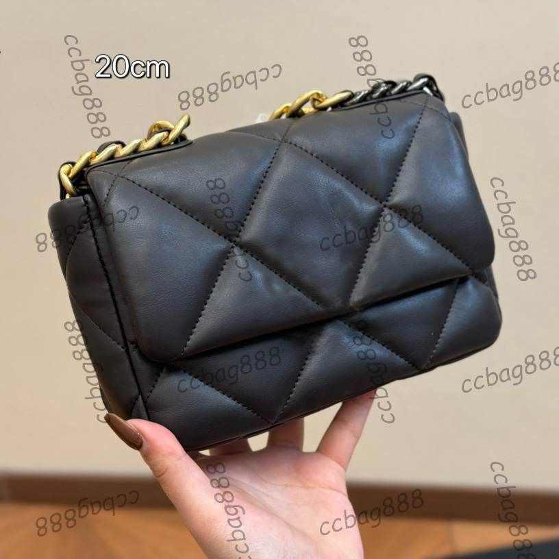 20cm/25cm/30cm Black 19 Series Lambskin Single Flap Quilted Shoulder Bags Two-tone Chain Clutch Handle Totes Crossbody Handbags Luxury Designer Messenger Purse