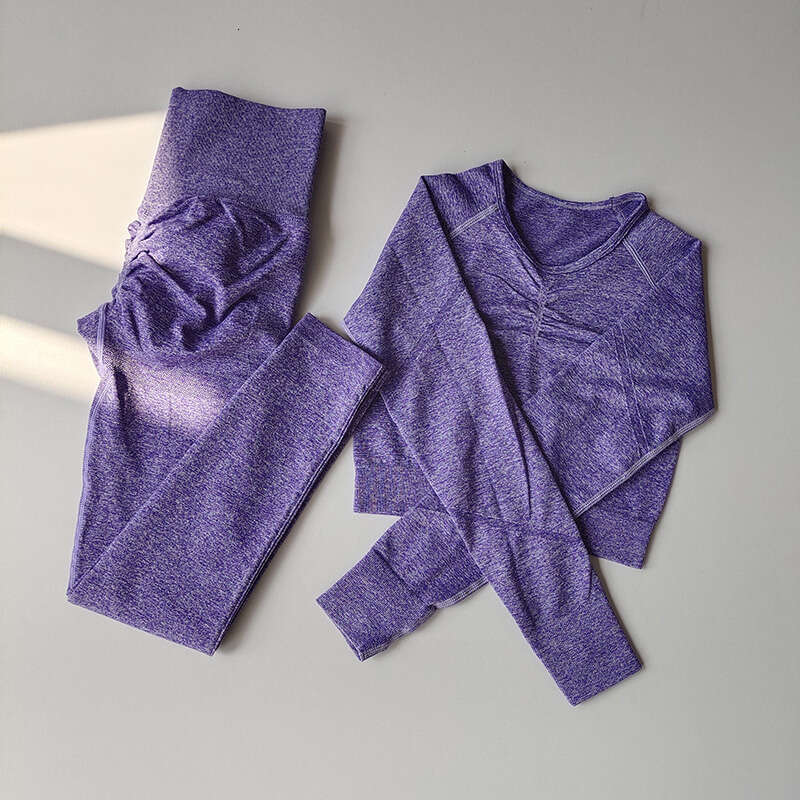 Women Seamless Yoga Set Sport Suit Gymwear Workout Clothes Long Sleeve Gym Crop Top High Waist Leggings Fiess Sports Wear