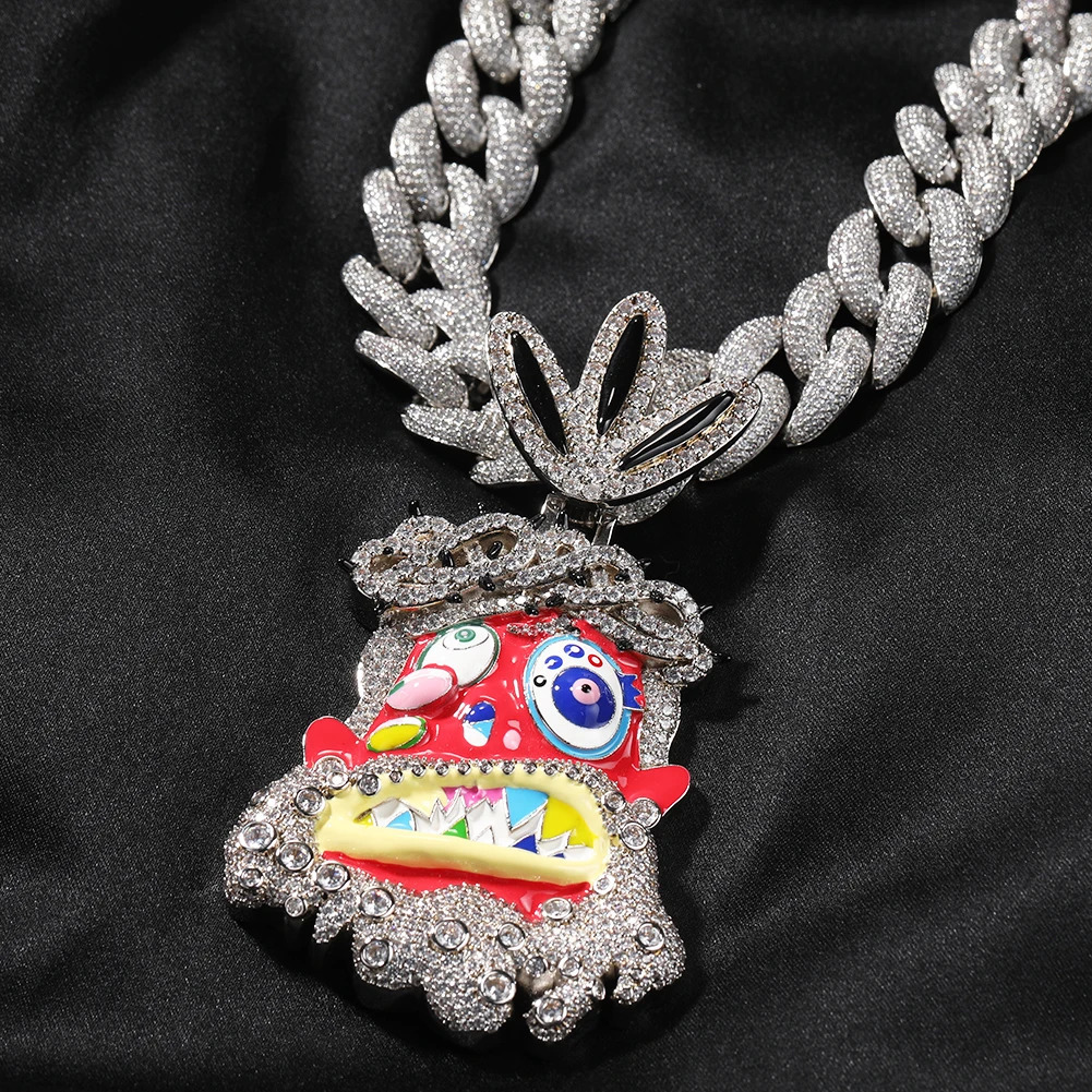 THE BLING KING Travis Scott Hip Hop Anime Enamel Funny Ghost Pendant Necklace Rap Jewelry Colorful Face With Full Cubic Zircon 241104 - view 5