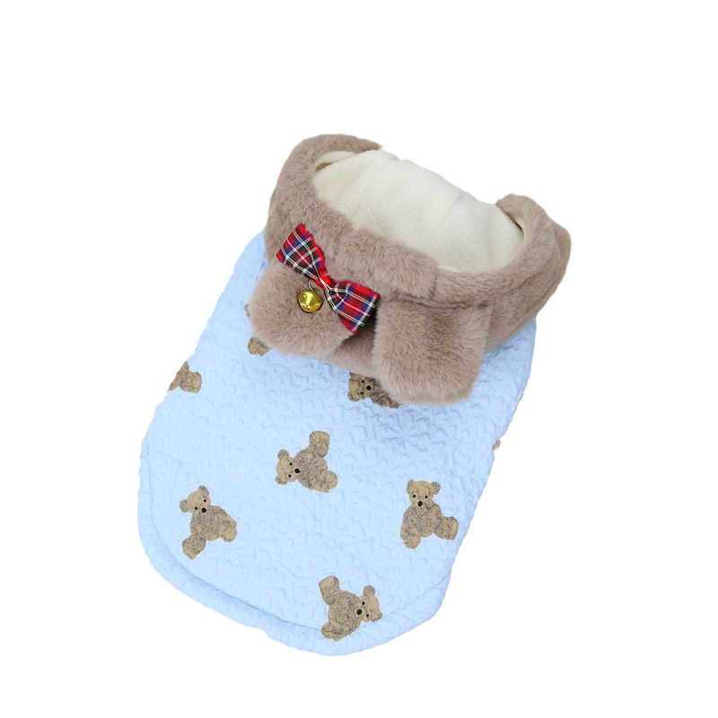 Classic Dog Coat Warm Pet Clothes in Autumn Winter Bear Priting Dog Jacket with Hat Fleece Lined