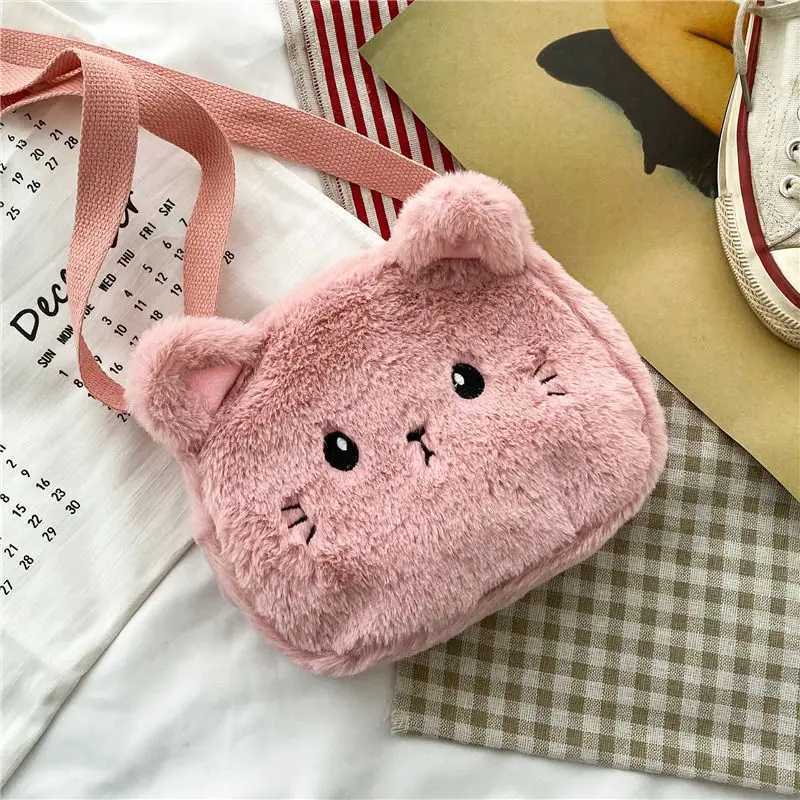 Soft Plush Little Girl Messenger Bag Cute Cat Children Small Shoulder Bags Lovely Boys Kids Purse Handbags Crossbody Bag LX241104