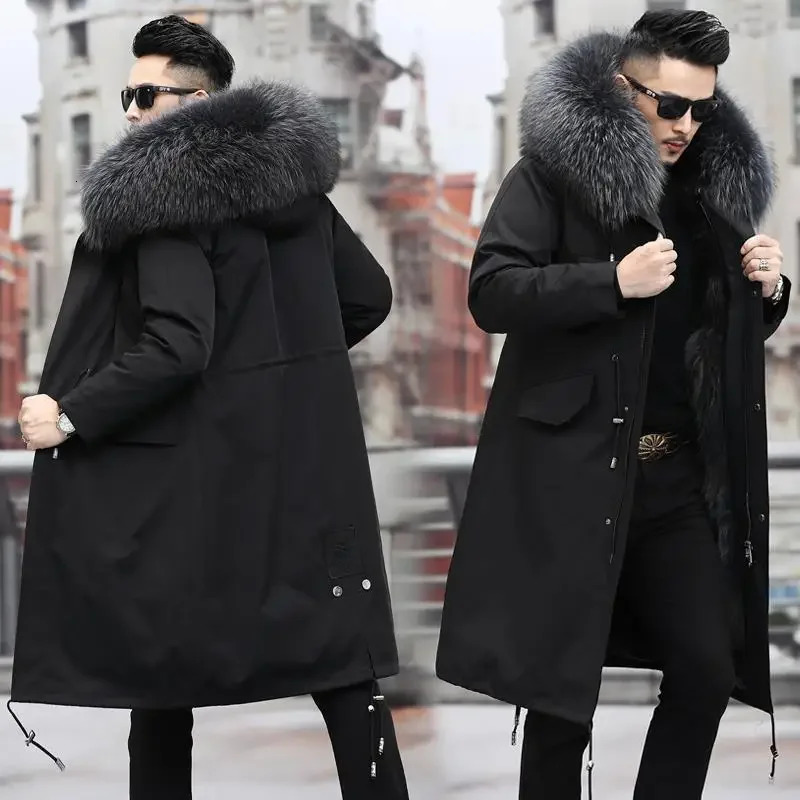 Thick Warm Coat Men Winter Mens Parker Medium and Long Fur In One Thermal Jacket Detachable Liner 241104