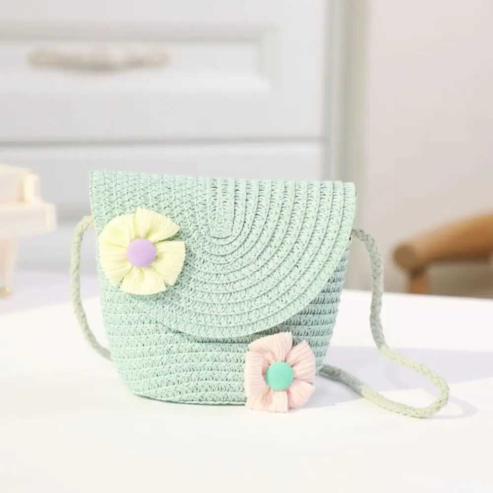 Mini Flip Straw Bag Summer Beach Coin Purse Handmade Woven Crossbody Handbag Photo Props Kid Messenger Bags LX241104