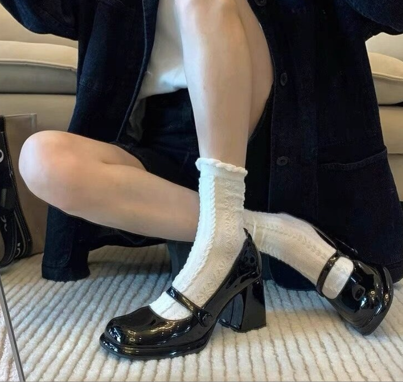 Women's Fashion Dress Shoes:Square Toe High Heel French Style Shallow Patent Leather,Black/White,Free shipping