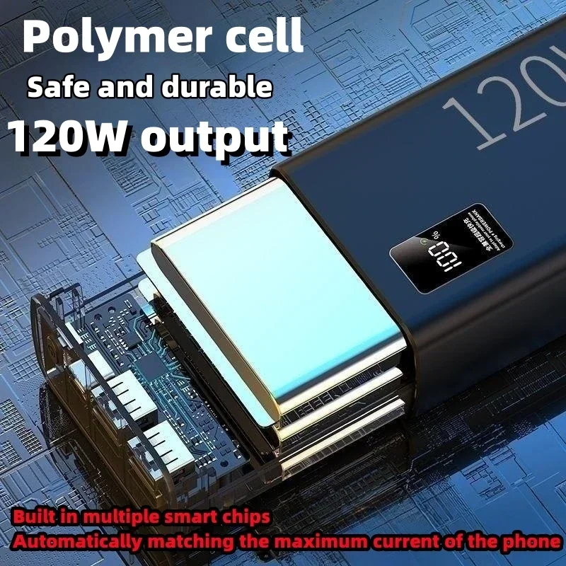 120W super fast charging 100000 mAh power bank with 100% sufficient capacity for mobile power supply for various mobile phones