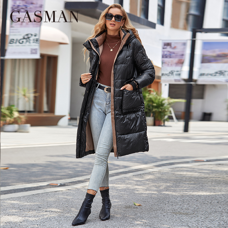 GASMAN 2022 Down Jacket Long Classic Zipper Design Big Pocket Stand Collar Hooded Slim Coat Women Parkas Ld-21715