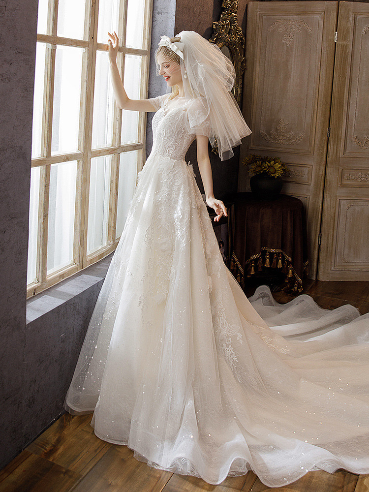 Bohemian Beach Lace A Line princess 3D lace Tulle Applique Sweep Train Boho Wedding Dress Bridal Gowns robe de mariee Gorgeous Lady Marriage Dresses