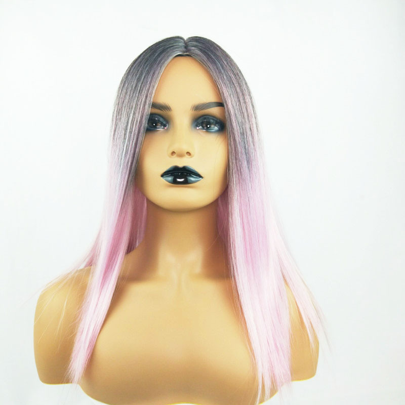 Hot selling wig for women black gradient pink shoulder length small curly hair high temperature wire mechanism full head cover