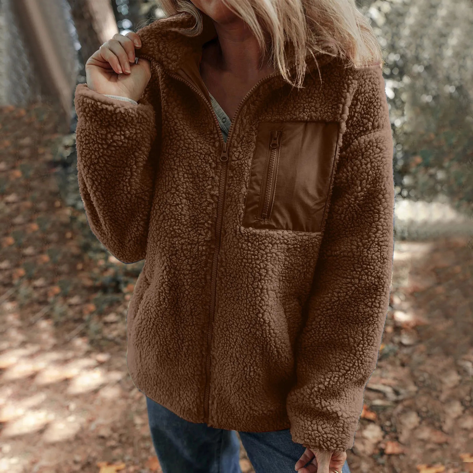 Winter Jackets Woman 2024 Womens Winter Trendy Full Zipper Fleece Jackets Long Sleeve Relaxed Warm Teddy Coats 241104