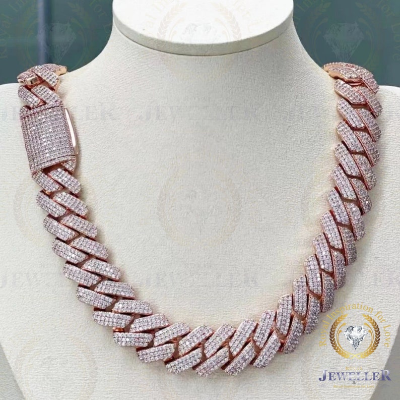 moissanite cuban k chain Hiphop 20mm Sier Yellow Gold Plated Vvsmoissnaite Cuban Chain Necklace man