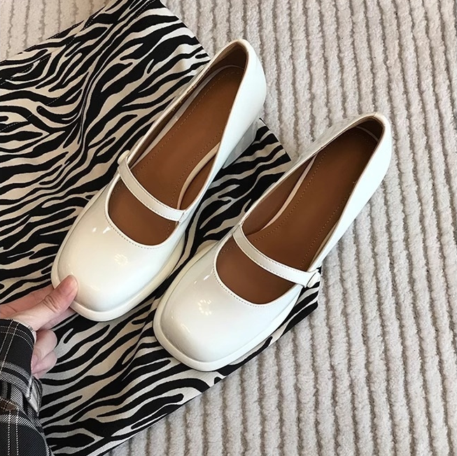Women's Fashion Dress Shoes:Square Toe High Heel French Style Shallow Patent Leather,Black/White,Free shipping