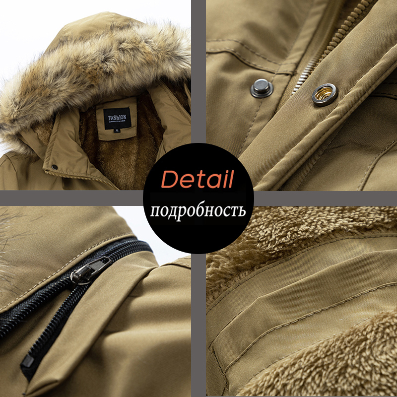 2024 Winter Puffer Jacket With Hood Medium To Long Multi-Pocket Cotton Workwear Warm Thick Men Parkas Windbreaker