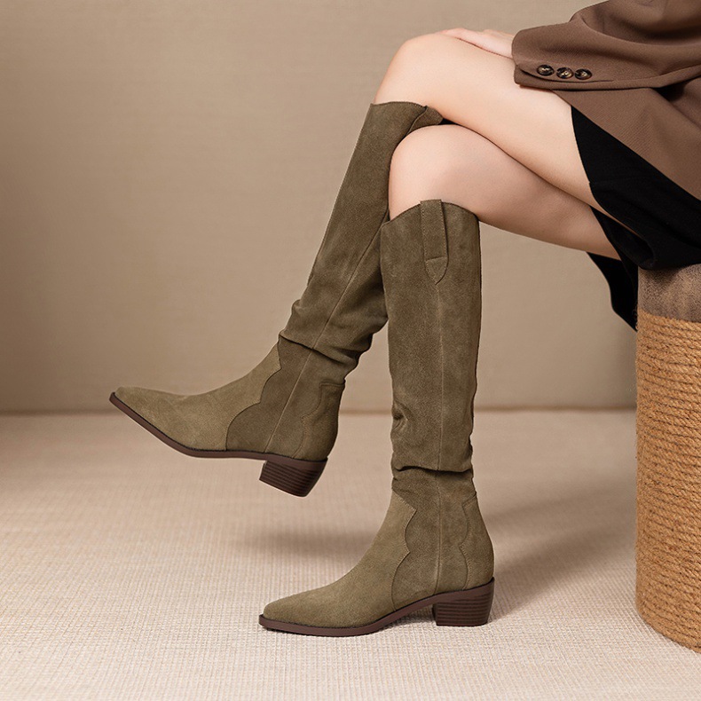 Women's Fashion Boots:Pointed Toe Chunky Heel Winter Hot Sale Simple Design Versatile Plus Size,Blakc/Khaki,Free shipping