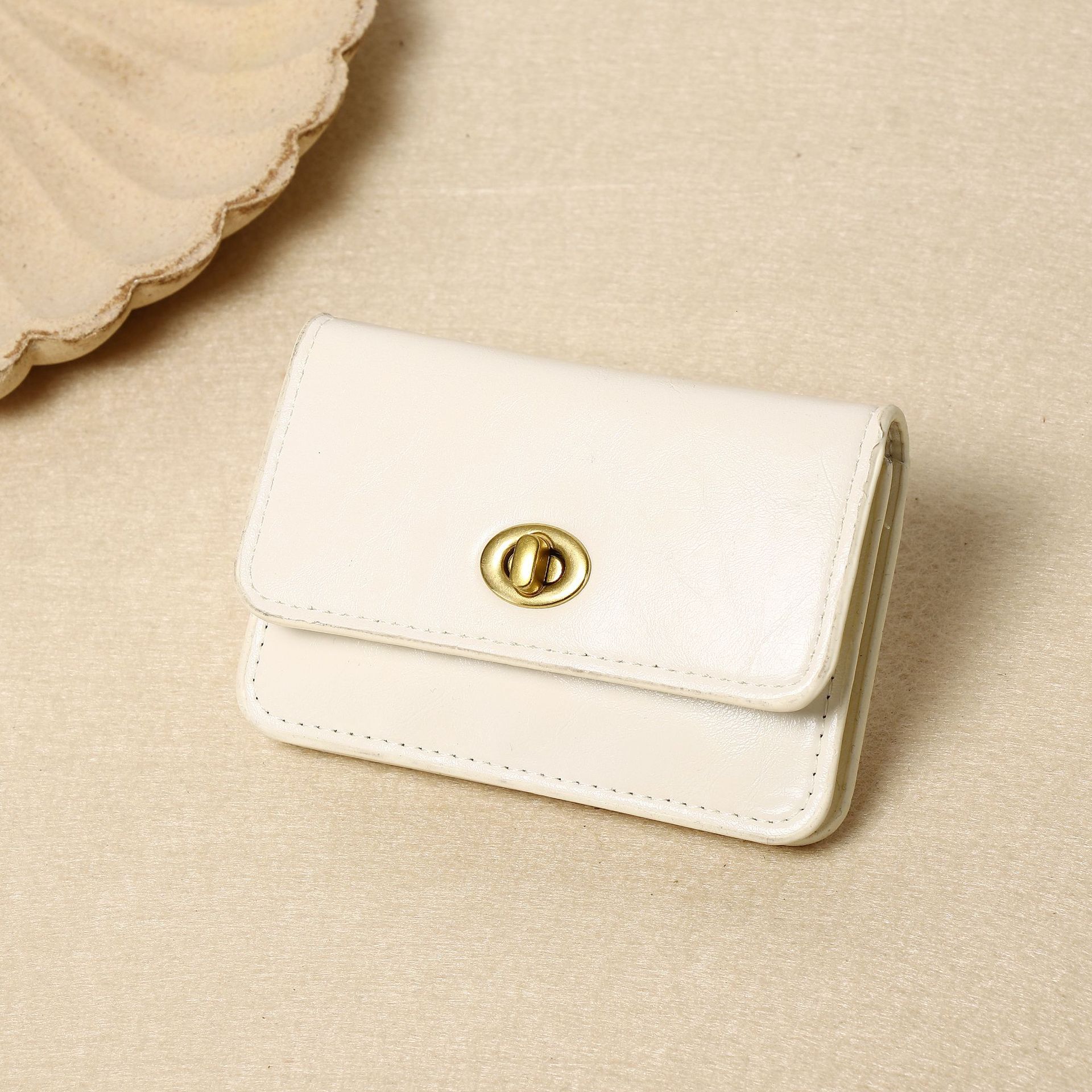 New Korean version Instagram minimalist solid color lock buckle multi-layer Women's high-end feeling wallet card bag