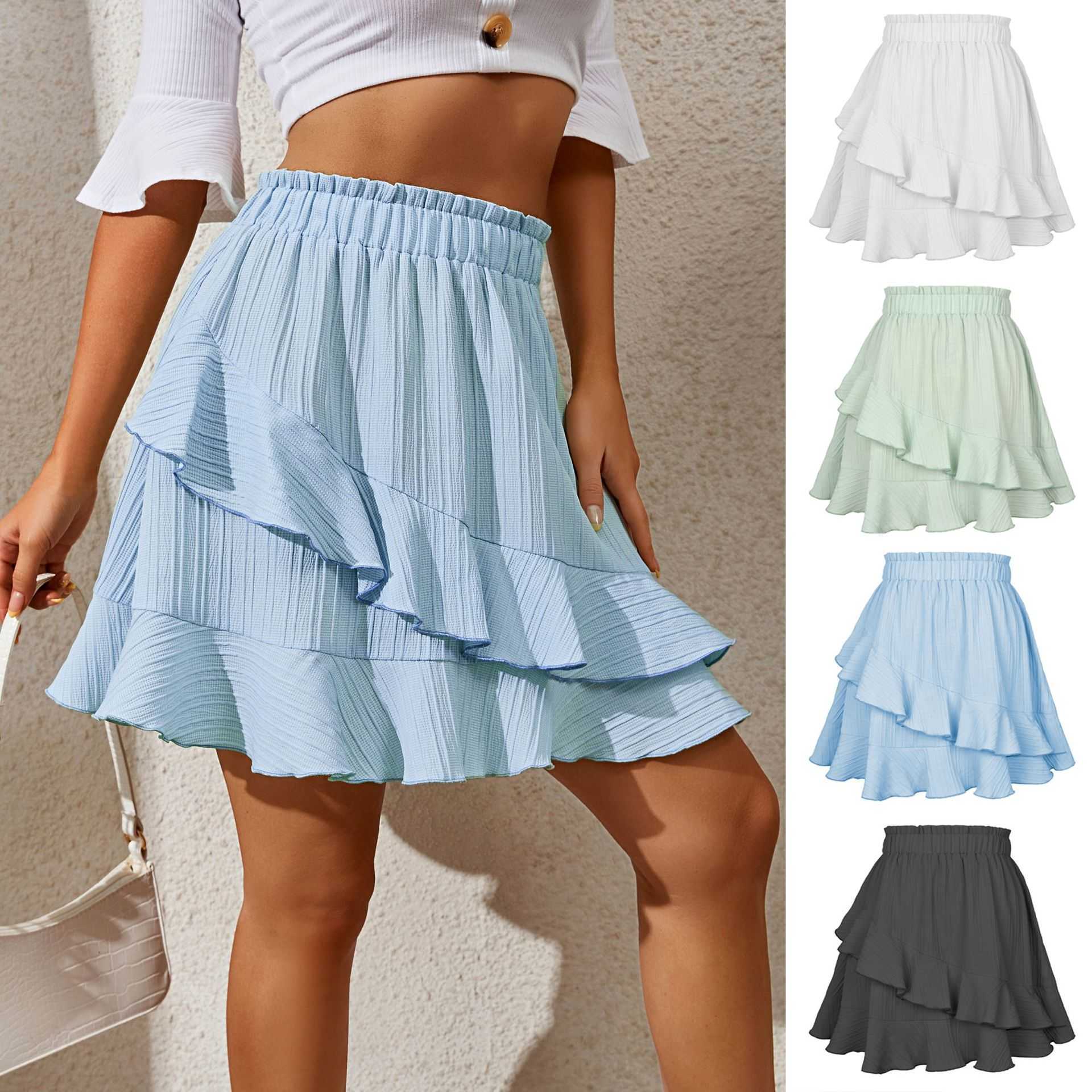 Women Short Bohemian Skirt Summer Ruffle Skirt WoMens High Waist Chiffon Skirts Irregular Solid Casual Skirt 241023