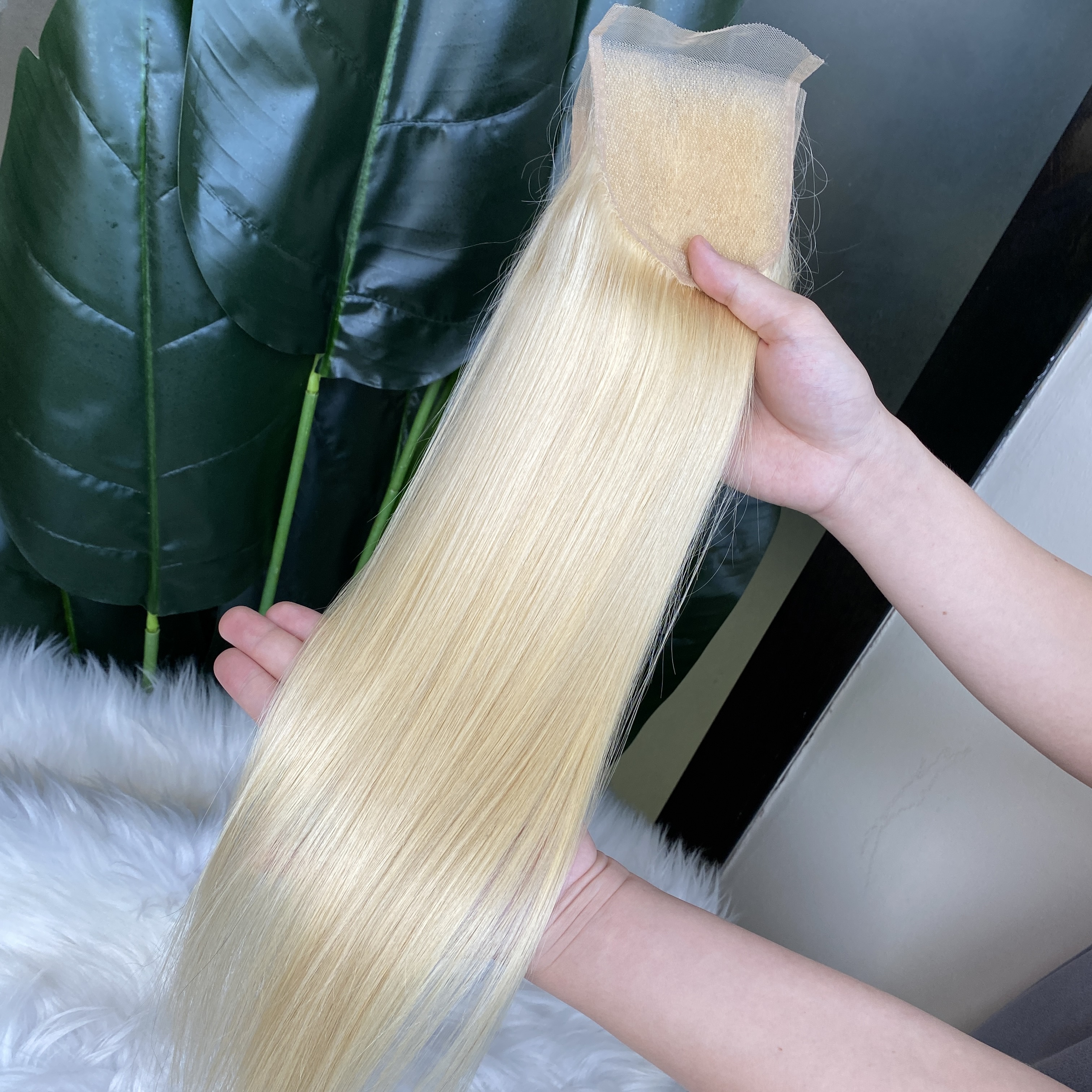 Grade 100% Human Hair Extension 4x4 Transparent Lace Closure 3 Piece 613 Silky Straight Hair On Sale