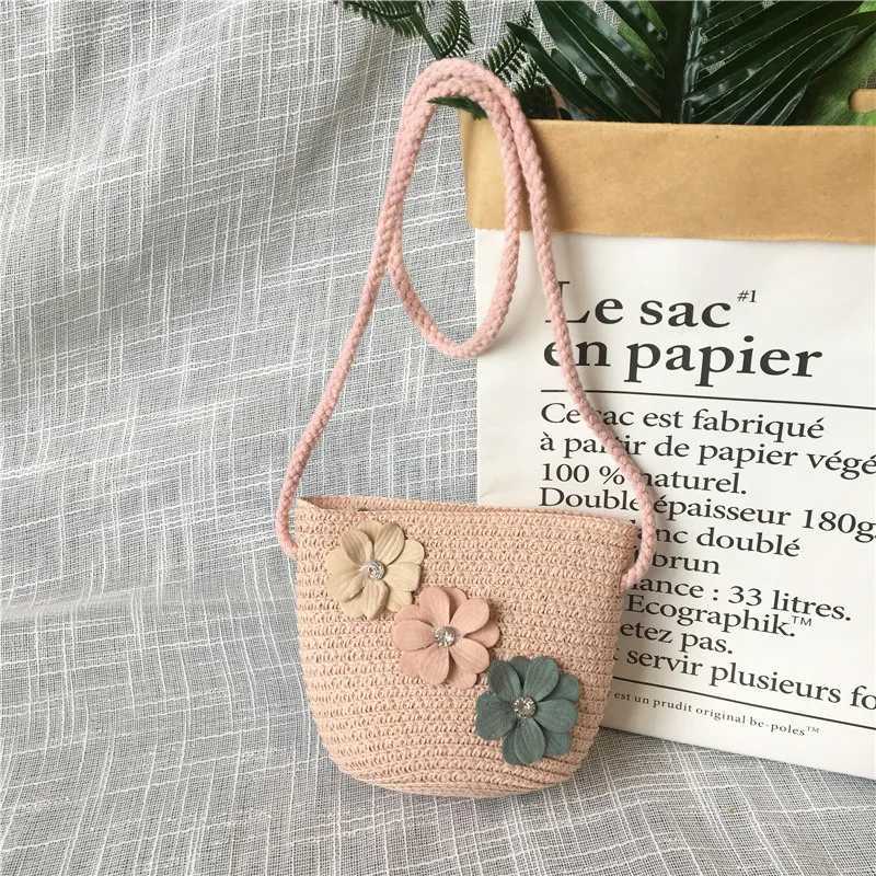 Summer Childrens Straw Woven Messenger Bag Lovely Girls Small Coin Purse Handbags Baby Kids Mini Shoulder Bags Princess Wallet LX241104