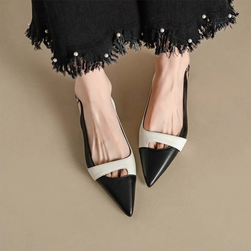 Women's Fashion Dress Shoes:Closed Toe French Style Retro Color Blocked Pointed Toe Chunky Heel,Black/Orange,Free shipping
