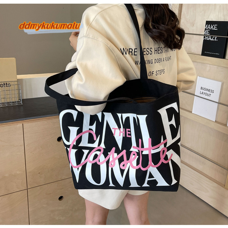 Thai niche canvas for women 2024 new fashionable large capacity letter shoulder class tote bag #13 kukumalu