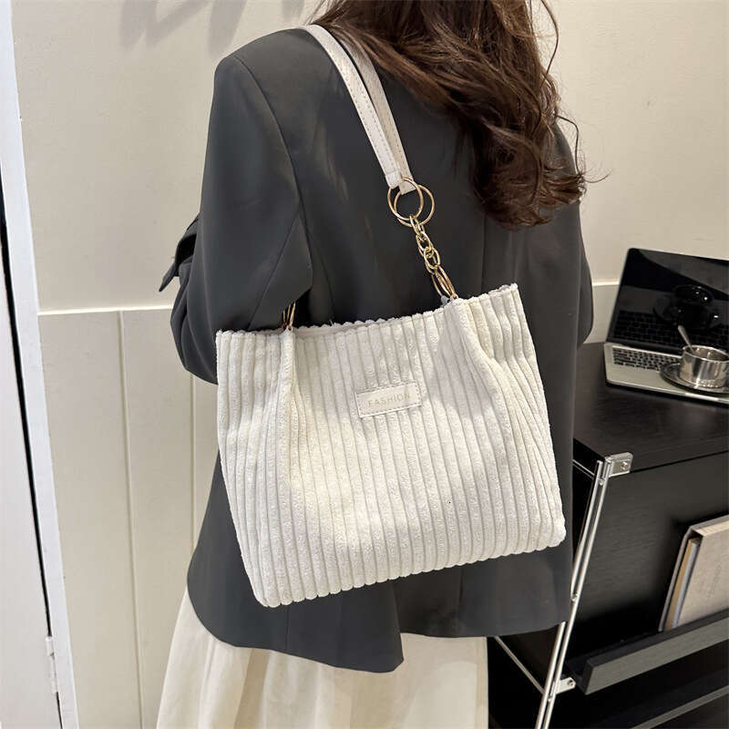 Designer Bag Retro Large Capacity Shoulder Bag Casual Simple Portable Shopper Tote Bag Corduroy Solid Commuter Zipper Women's Handbag purse luxur