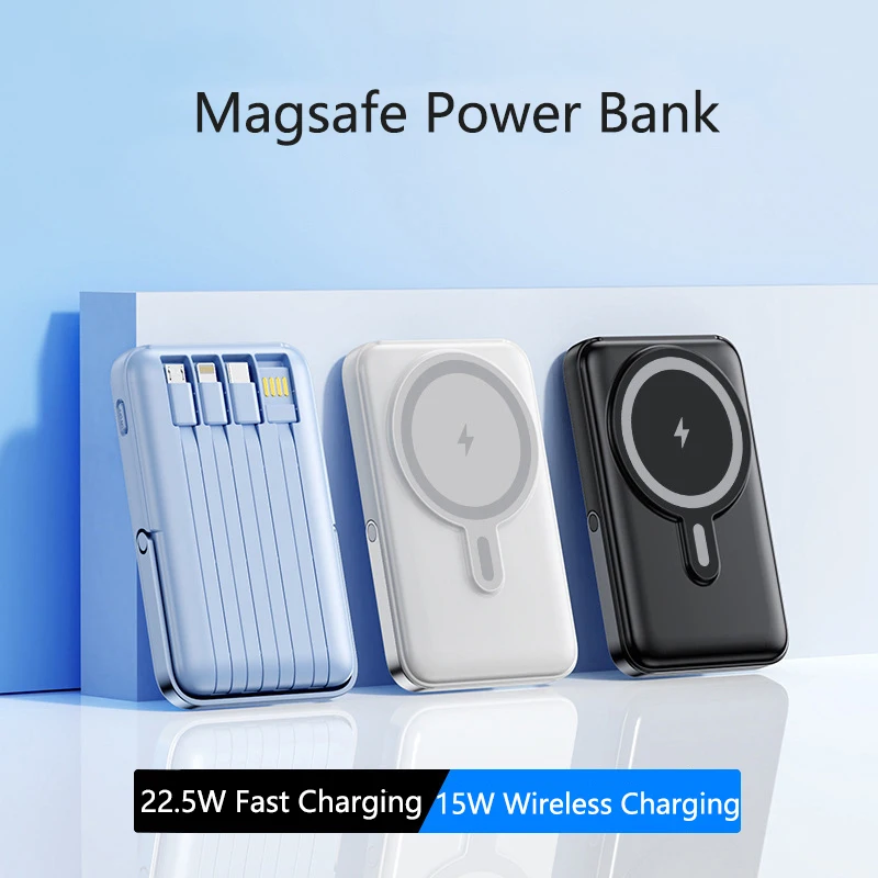Magnetic Power Bank 20000mAh Qi Wireless Charger for iPhone Huawei Samsung OPPO Xiaomi 13 22.5W Fast Charge Powerbank with Cable