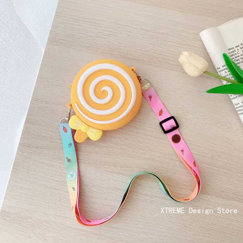 Silicone Round Candy Kids Crossbody Bag Cute Girls Lollipop Shoulder Messenger Bag Adjustable Strap Childrens Small Coin Purse LX241104