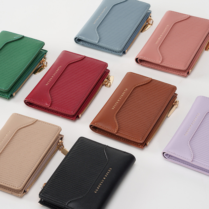 Hot selling PU zipper coin purse, women's multi slot fashionable card bag, niche design, simple short wallet