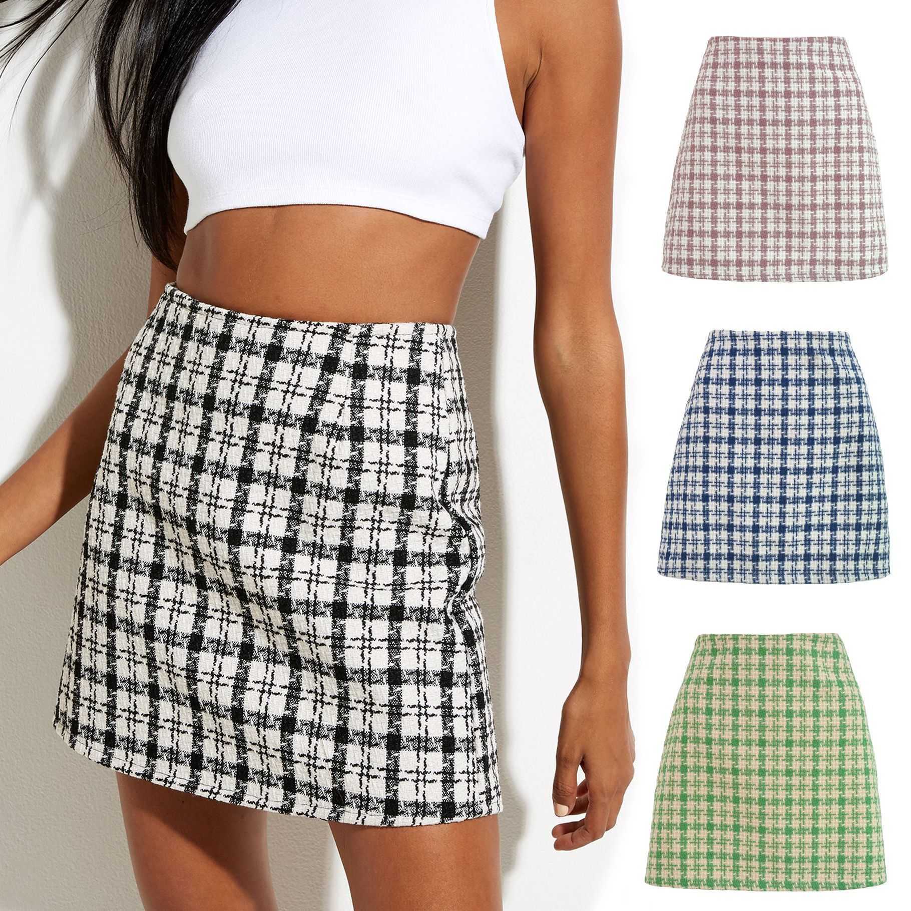 Women Grid A-shaped Short Skirt Autumn And Winter New Style Small Fragrant High Waist Skirt Skirt For Women Career Length Adult Skirts 241023