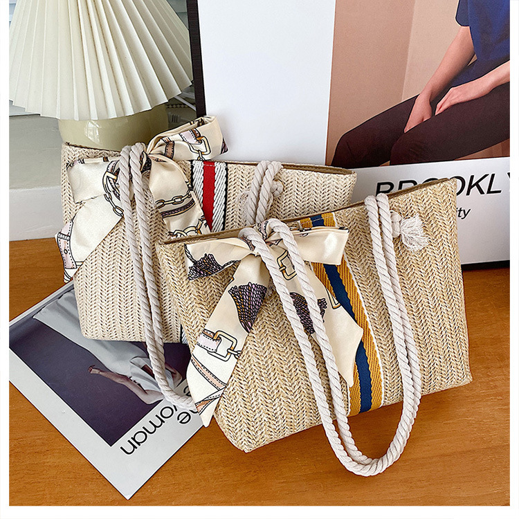 2025 Designer 2024 New Color 3 Straw Woven Fashion Cotton Rope Tote Shoulder Bag for Women