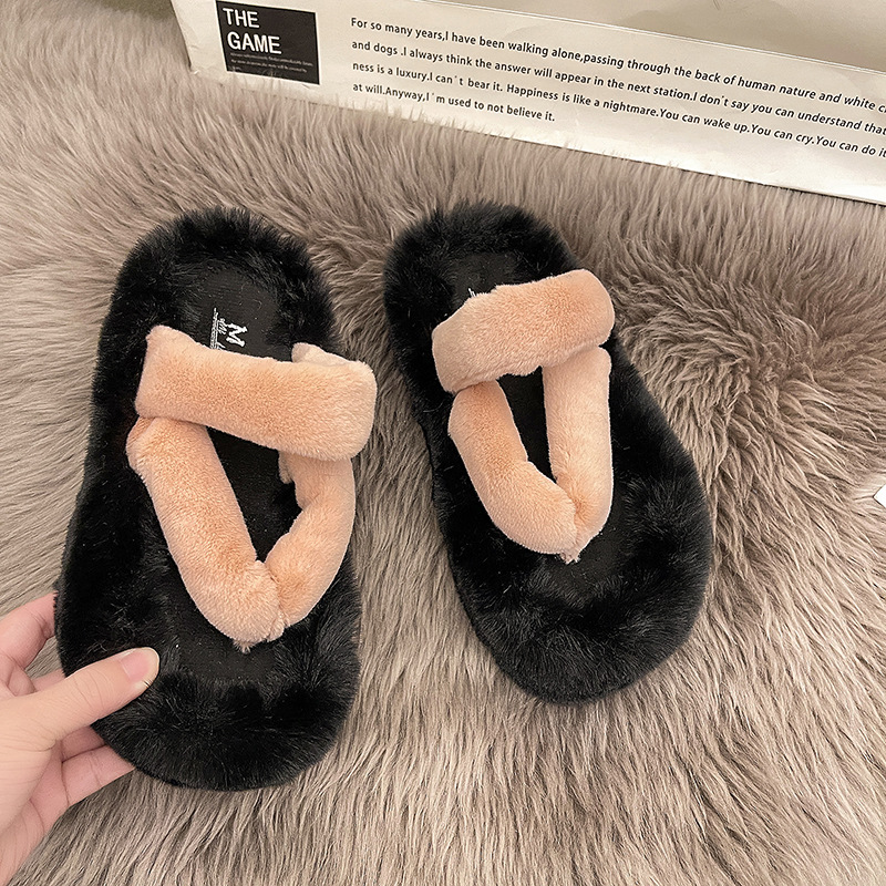 Autumn and Winter Cute Thick Bottom Fairy Versatile Plush Slippers.