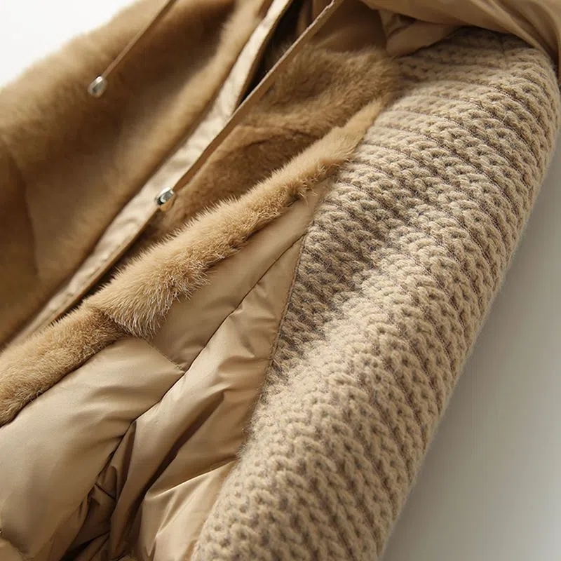 Womens Hooded Down Winter Jacket 2024 Knitting Splice Warm Coat Women Cotton Clothes Parka