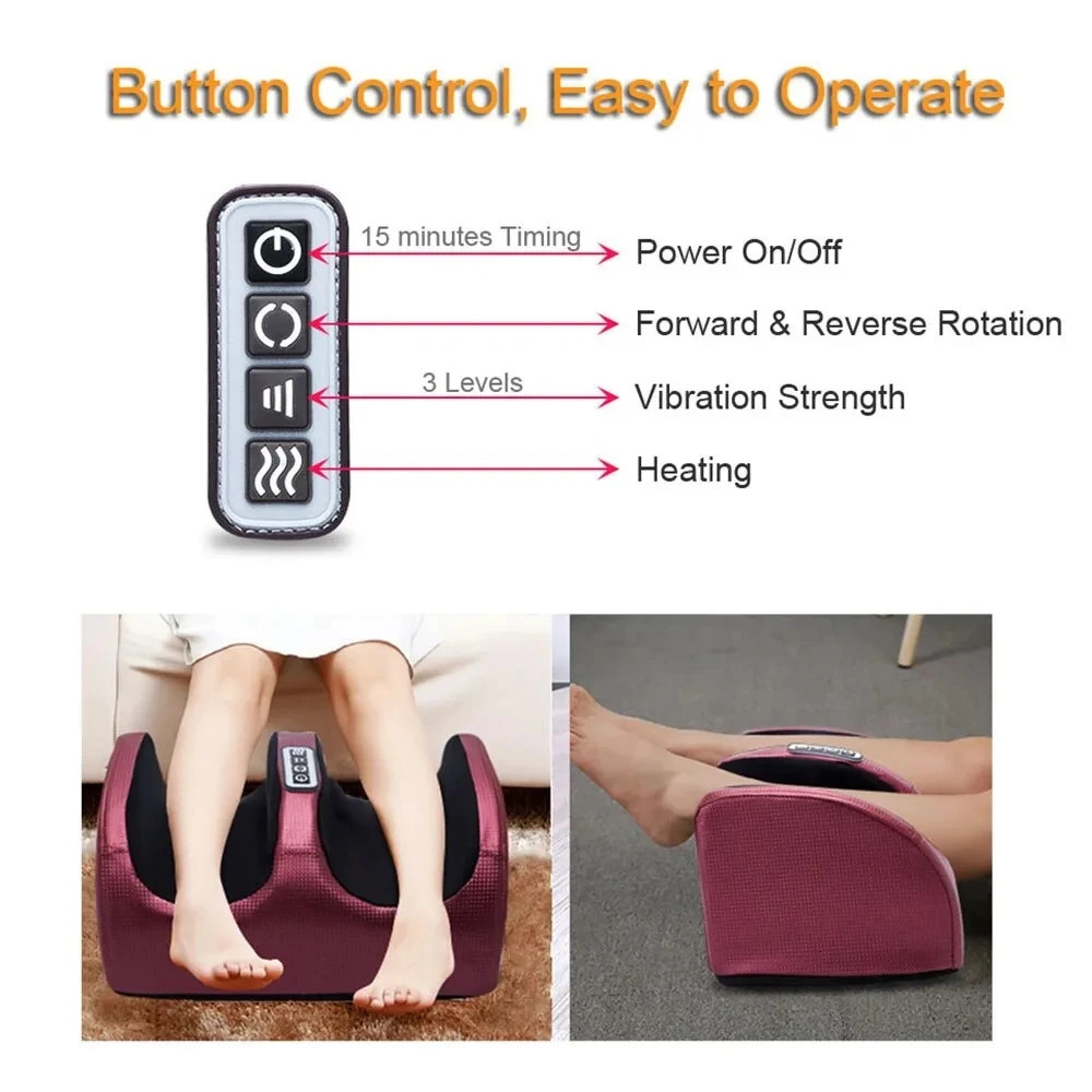 Compression Electric Foot Massage Roller Massage Heating Shiatsu Kneading Relaxation Deep Pain Relief Foot Machines 240329bj