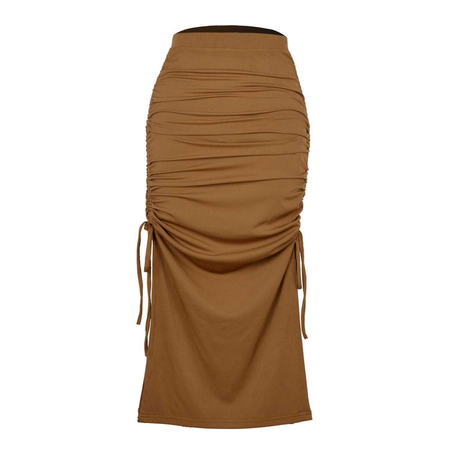 Women Long Skirt Split Knit Slim Skirt Fashion Pleated Lace Up Sexy Hip Wrap Dress WoMens Dress Career Skirts 241023
