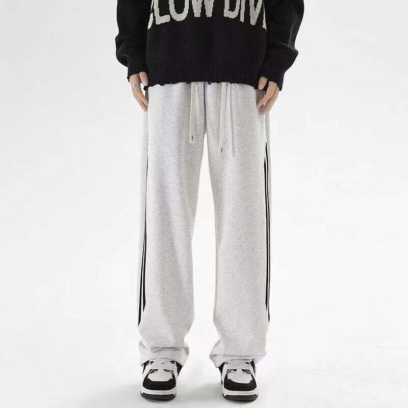 shanshi three stripes pants Grey sports for men in spring autumn 2024 new three bar contrasting color guard pants rugged and handsome straight leg len