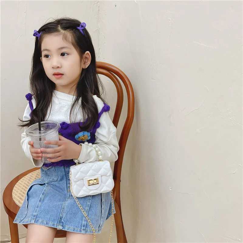 Girls jelly bag flip style hand-held mini bag childrens stylish small bag cute crossbody chain bag LX241104