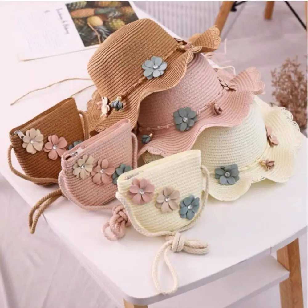 New Handmade Girls Shoulder Bag Flower Straw Crossbody Bag Messenger Bag Kids Keys Coin Purse Cute Princess Mini Rattan Handbag LX241104