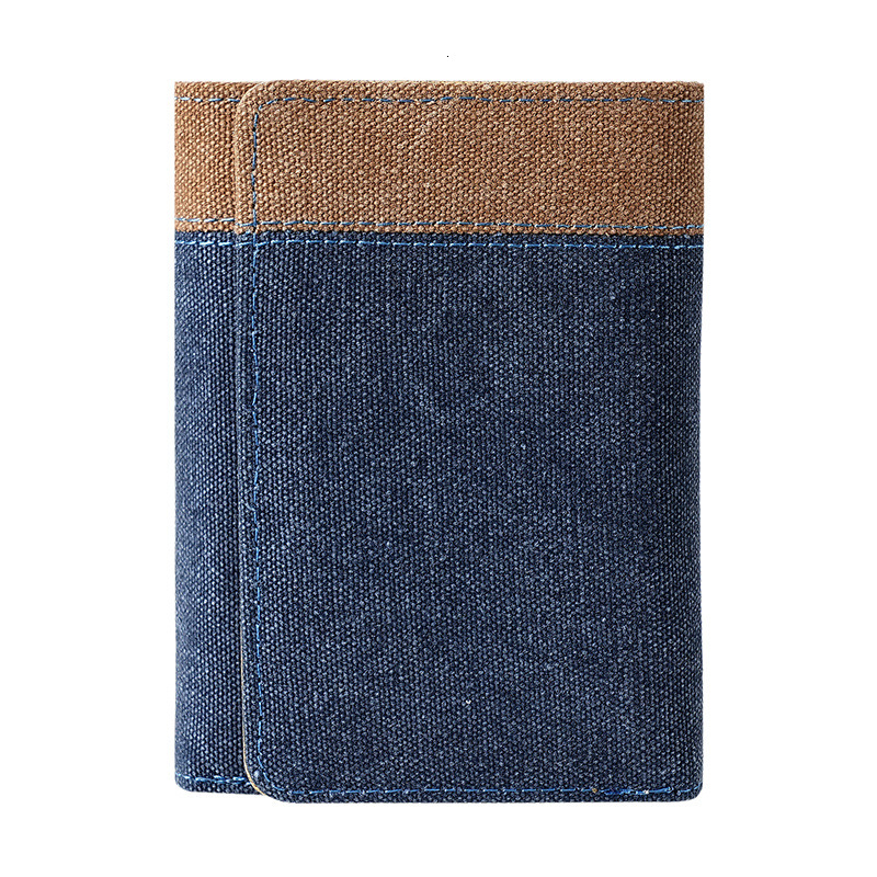 New designer canvas wallet men's short denim contrasting color small leather clip