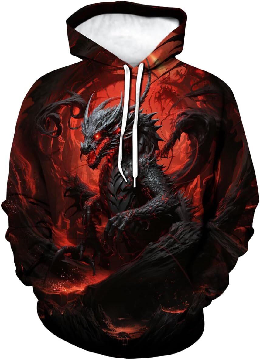 Hoodie for Mens Womens Traditional Dragon Hoodie Funny Anime Graphic Sweatshirts Graphic Hoodies sweatshirt Pullover Long Sleeve Hip-hop