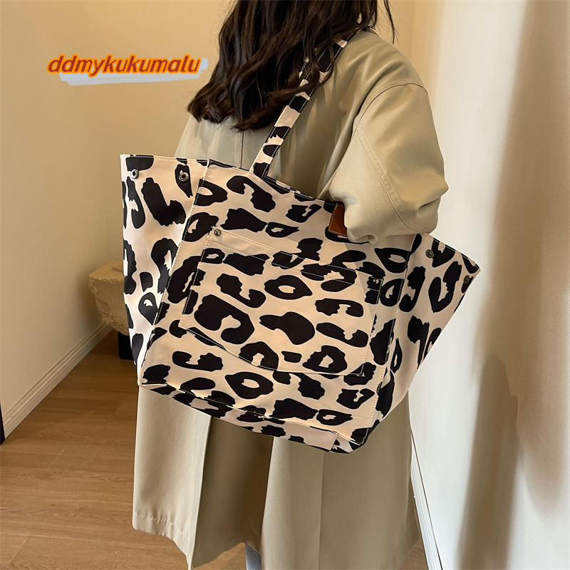 Korean version super popular large capacity tote women's new leopard print fashion trend versatile shoulder bag casual travel handbag #25 kukumal