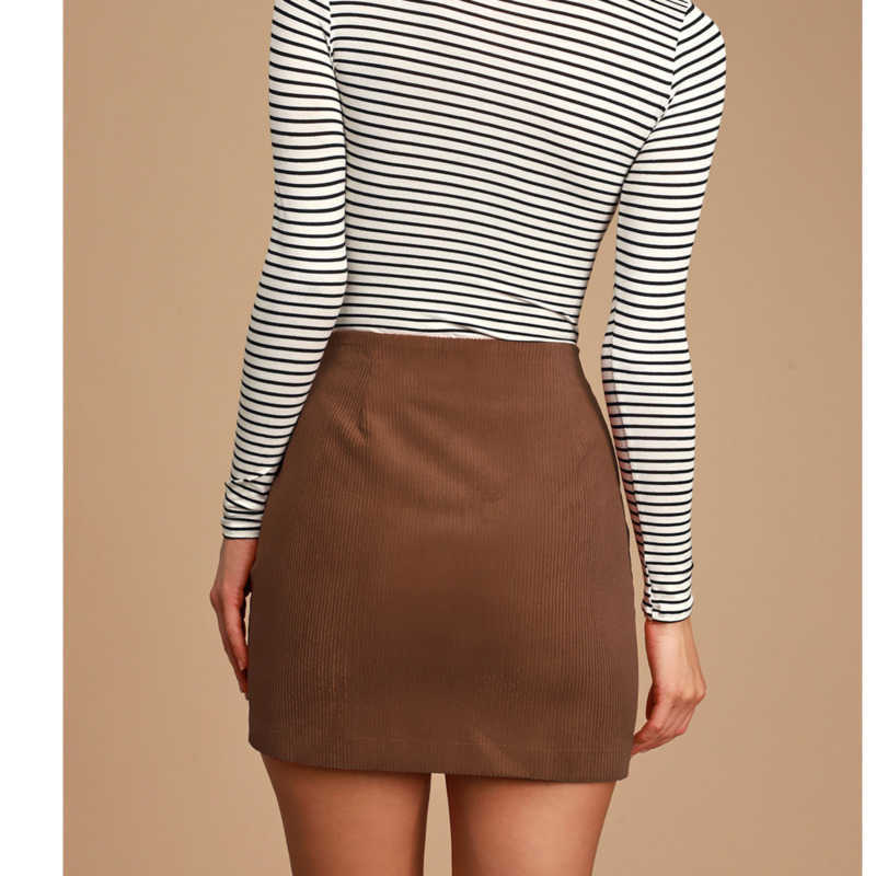 WoMens Corduroy Half Short Skirt Autumn Winter Solid Color Hip-hugging Skirt Cloth Buckle Zipper Skirt High Waist Slimming Hip Skirt 241023