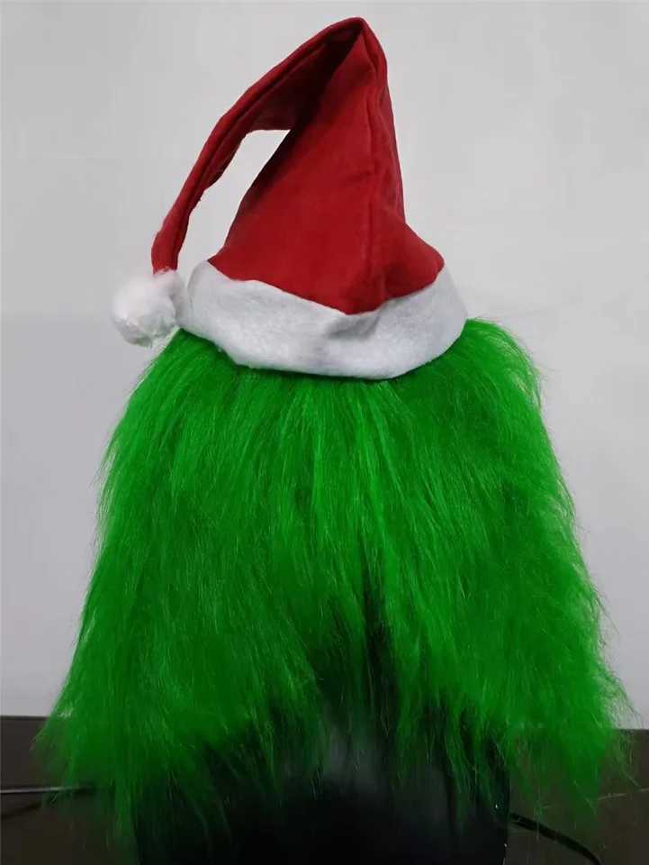 Quty Green Grinch Mask Christmas Halloween Cosplay Green Fur Monster Masque Props Anime Latex Head Gear Gloves Grinch Masque Y241101