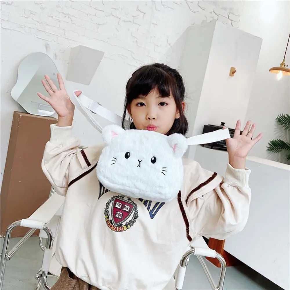 Plush Childrens Messenger Bag Cute Cat Lovely Kids Crossbody Handbags Zipper Little Girl Purse Gift For Child LX241104