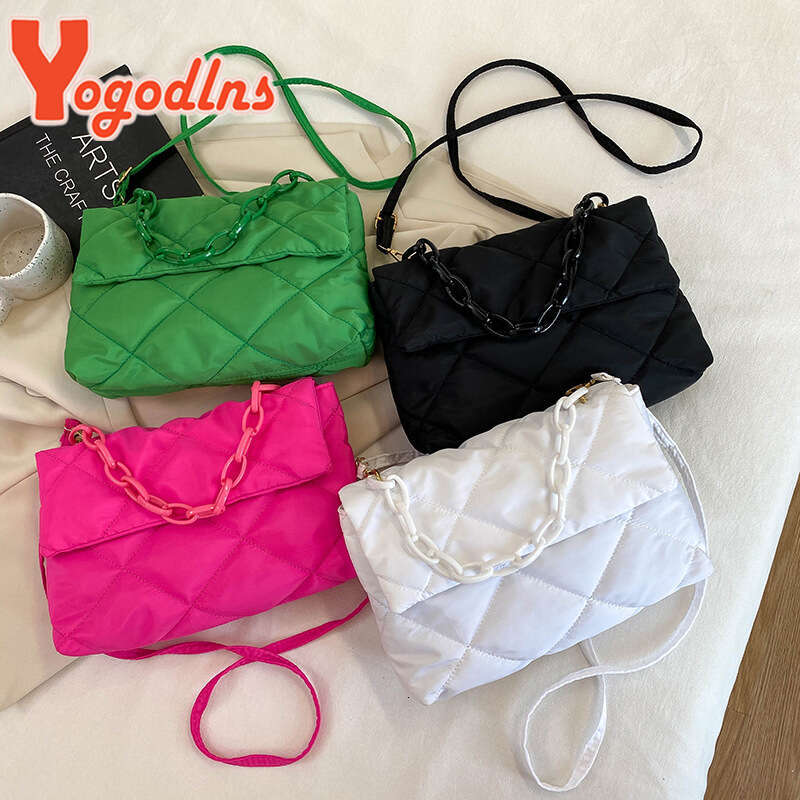 Designer Bag Yogodlns Large Capacity Crossbody Square Bags Casual Chain Women Underarm Bags Fashion Quilted All-Match Winter Simple Shopping purse lux