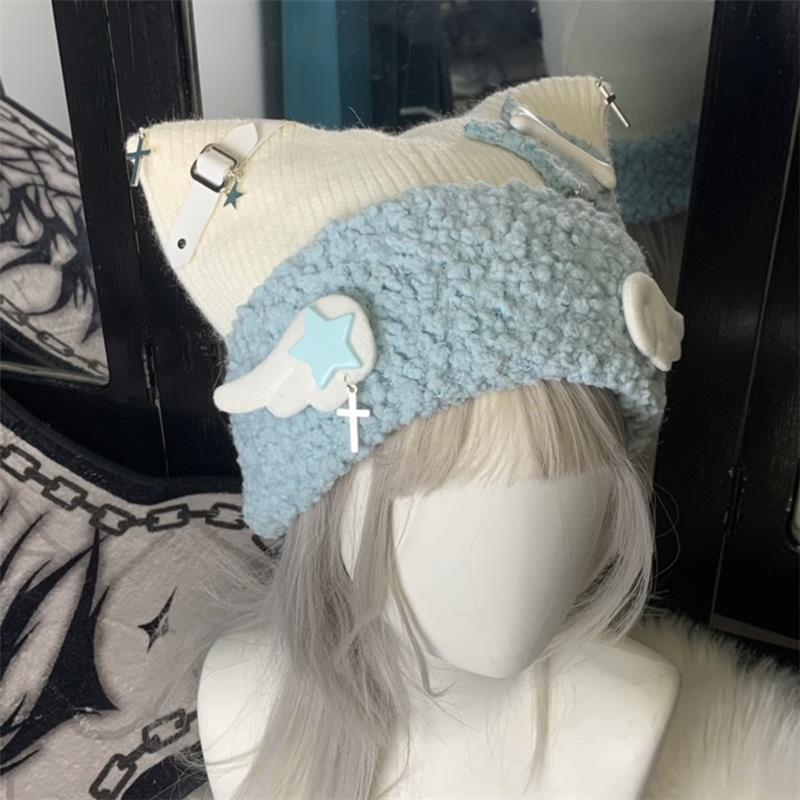 Beanie Skull Caps Water blue subculture knitted hat cat ear hat Lolita hat Christmas gifts