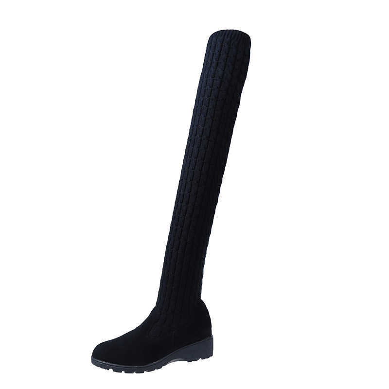 CMM Elastic Slim Boots for Women Autumn and Winter New Knitted Yarn High Tube Flat Bottomed Knee High Tube Boots Elastic Boots