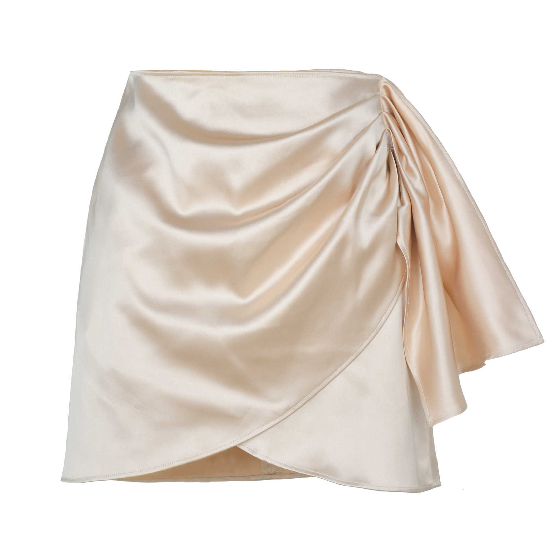 Women Black Skirts Length Adult Career Skirts Summer Irregular Zipper Skirt Pleat Positioning Solid Color Satin High Waist Skirt 241023