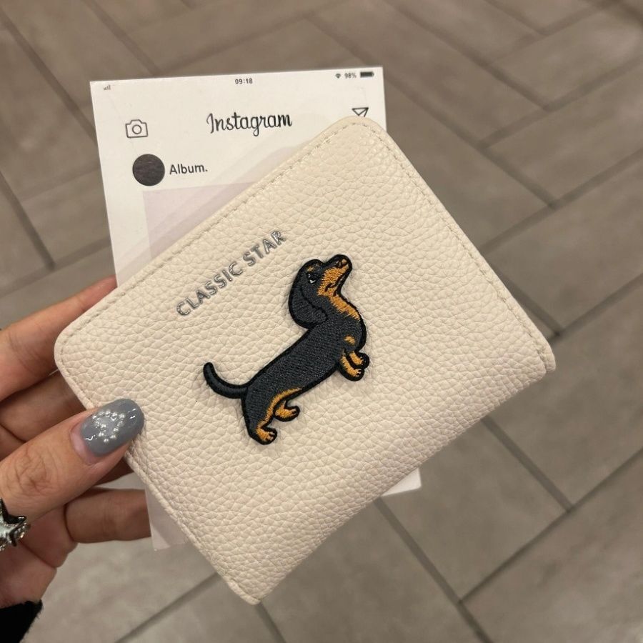 New wallet designer sausage wallet cartoon leather coin folding cute dog short fashion bag card bag
