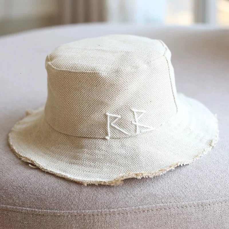 Cotton Linen Bucket Hats Women Men Summer Letter Embroidery Breathable Hats 241104