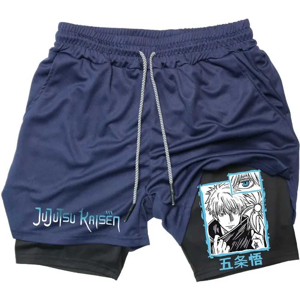 Anime Jujutsu Kaisen 2 In 1 Performance Shorts Gojo Satoru Print Sportswear Men GYM Training Workout Male Fitness Sport ShortsXJ241104